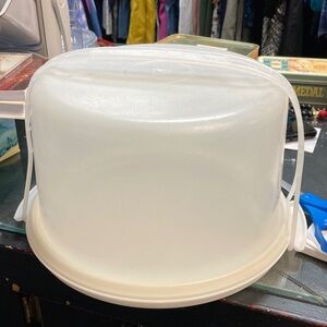 Tupperware White Cake Carrier White Base Sheer Lid w/ Handle 3 pieces